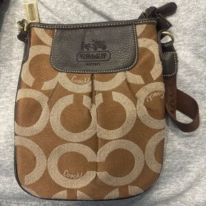 Coach Signature Brown and Cream Crossbody Bag